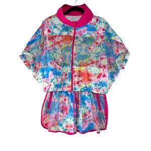 RedFox Neon Tie Dye Windbreaker Shorts Set L New 80s Retro Hip Hop Beach Outfit